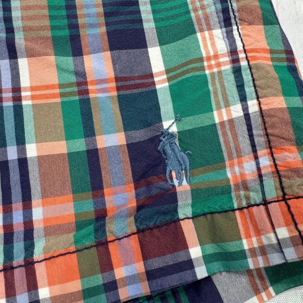VTG Polo Ralph Lauren Bathing Suit L Swim Trunks Blue Green Plaid Mesh Mens Pony